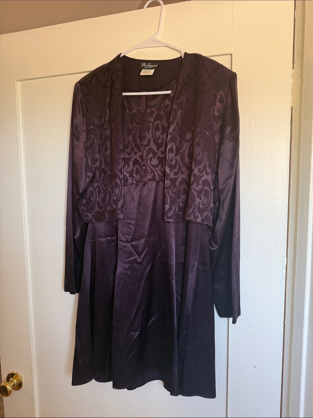 Stunning Deep Plum Satin Dress with Jacquard Bodice - two piece set